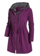 Violet Plus Size Drawstring Long Sleeve Hooded Coat