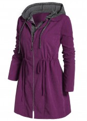 Violet Plus Size Drawstring Long Sleeve Hooded Coat