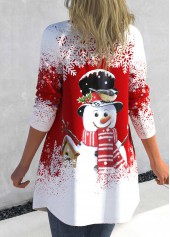 Christmas Snowflake Print Red Long Sleeve Coat