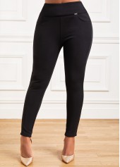 Skinny Elastic Waist Black Pocket Pants