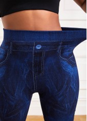 Tie Dye Print Navy Elastic Waist Leggings