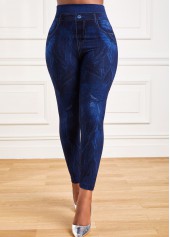 Tie Dye Print Navy Elastic Waist Leggings