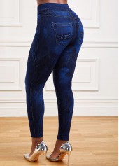 Tie Dye Print Navy Elastic Waist Leggings