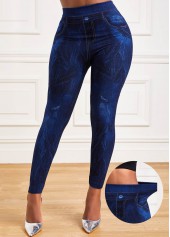 Tie Dye Print Navy Elastic Waist Leggings
