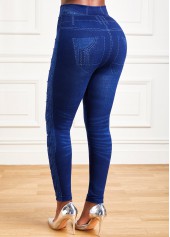 Dark Blue Elastic Waist High Waisted Leggings