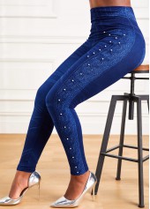 Dark Blue Elastic Waist High Waisted Leggings