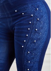 Dark Blue Elastic Waist High Waisted Leggings