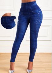 Dark Blue Elastic Waist High Waisted Leggings