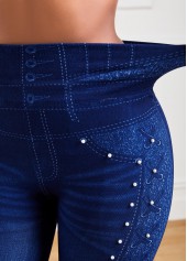 Dark Blue Elastic Waist High Waisted Leggings
