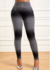 Geometric Print Black Elastic Waist High Waisted Leggings