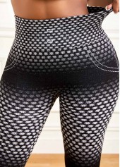 Geometric Print Black Elastic Waist High Waisted Leggings