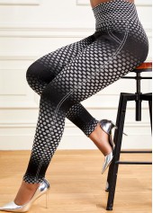 Geometric Print Black Elastic Waist High Waisted Leggings