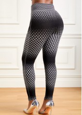 Geometric Print Black Elastic Waist High Waisted Leggings