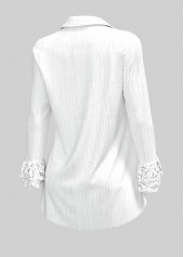 Plus Size Lace Stitching White Turndown Collar Blouse