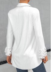 Plus Size Lace Stitching White Turndown Collar Blouse