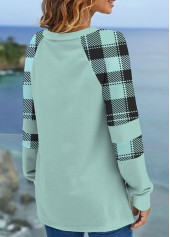 Mint Green Plus Size Split Plaid Sweatshirt