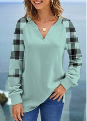 Mint Green Plus Size Split Plaid Sweatshirt