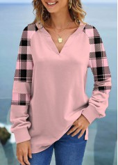 Light Pink Plus Size Split Plaid Sweatshirt