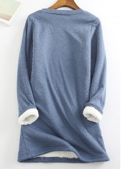 Dusty Blue Round Neck Plush T Shirt