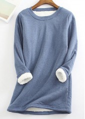 Dusty Blue Round Neck Plush T Shirt