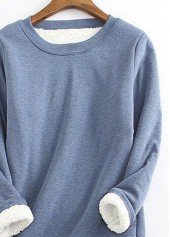 Dusty Blue Round Neck Plush T Shirt