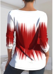 Ombre Cut Out Red V Neck T Shirt