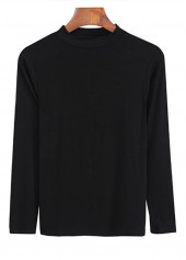 Stand Collar Long Sleeve Black T Shirt