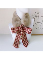 Tie Faux Fur Houndstooth Print Red Scarf