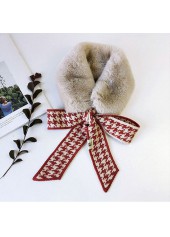 Tie Faux Fur Houndstooth Print Red Scarf