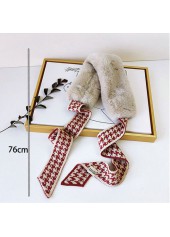 Tie Faux Fur Houndstooth Print Red Scarf