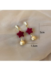 Star Design Metal Wine Red Earrings