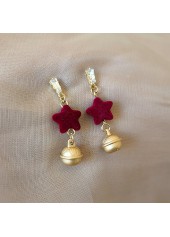 Star Design Metal Wine Red Earrings