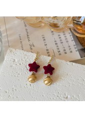 Star Design Metal Wine Red Earrings