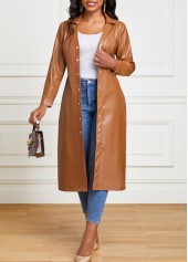 Light Coffee Belted Faux Leather Snap Button Dress