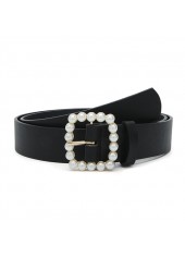 Pearl Design Leather Black Square Belt