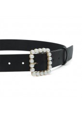 Pearl Design Leather Black Square Belt