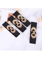 Elastic Detail Leather Black Round Belt