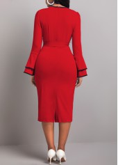Contrast Binding Belted Wine Red Bodycon Dress