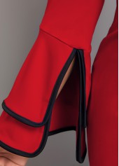 Contrast Binding Belted Wine Red Bodycon Dress