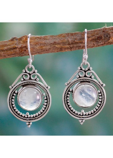 Round Detail Metal Silvery White Earrings