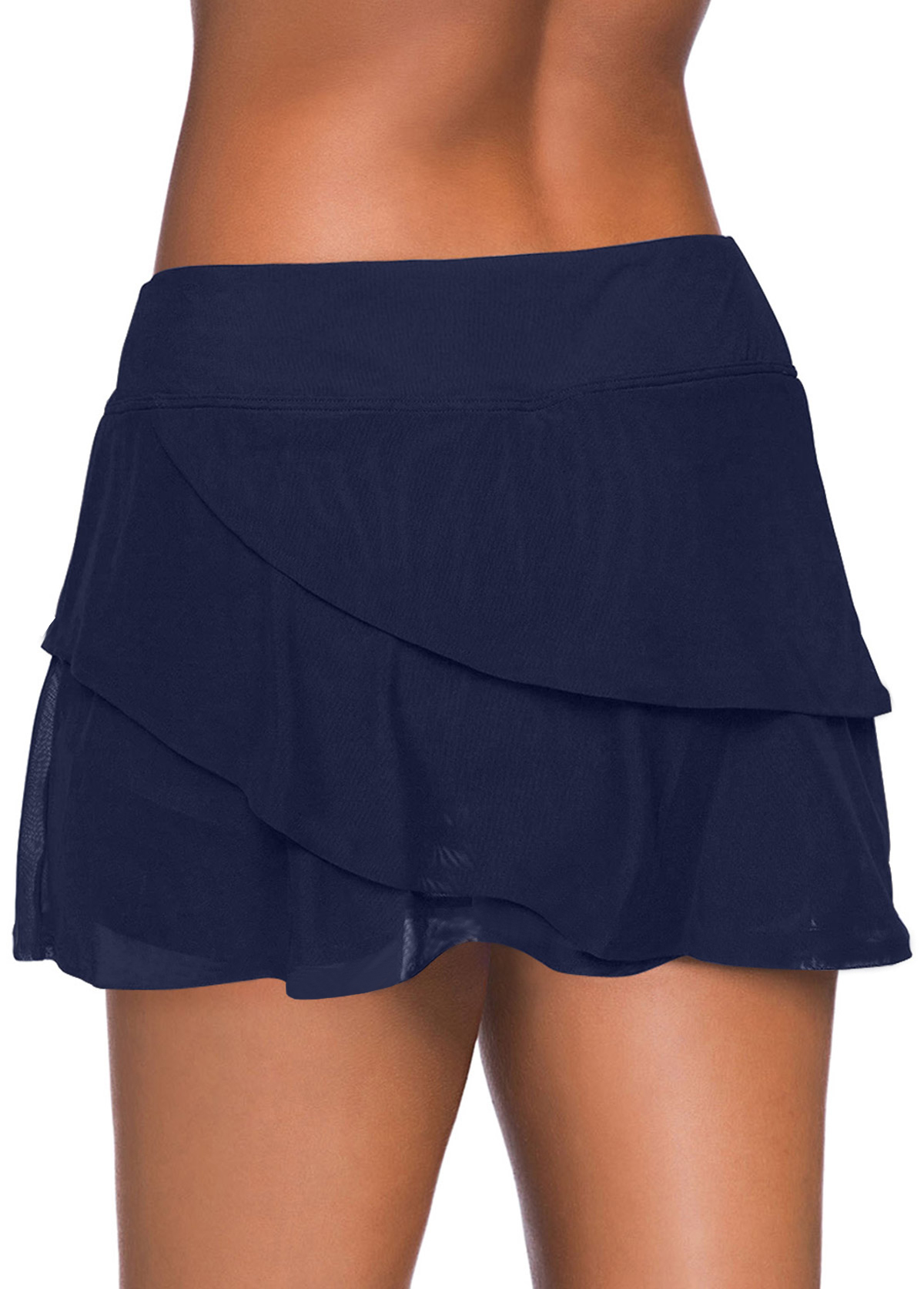 Navy Plus Size Mid Waisted Swim Skirt