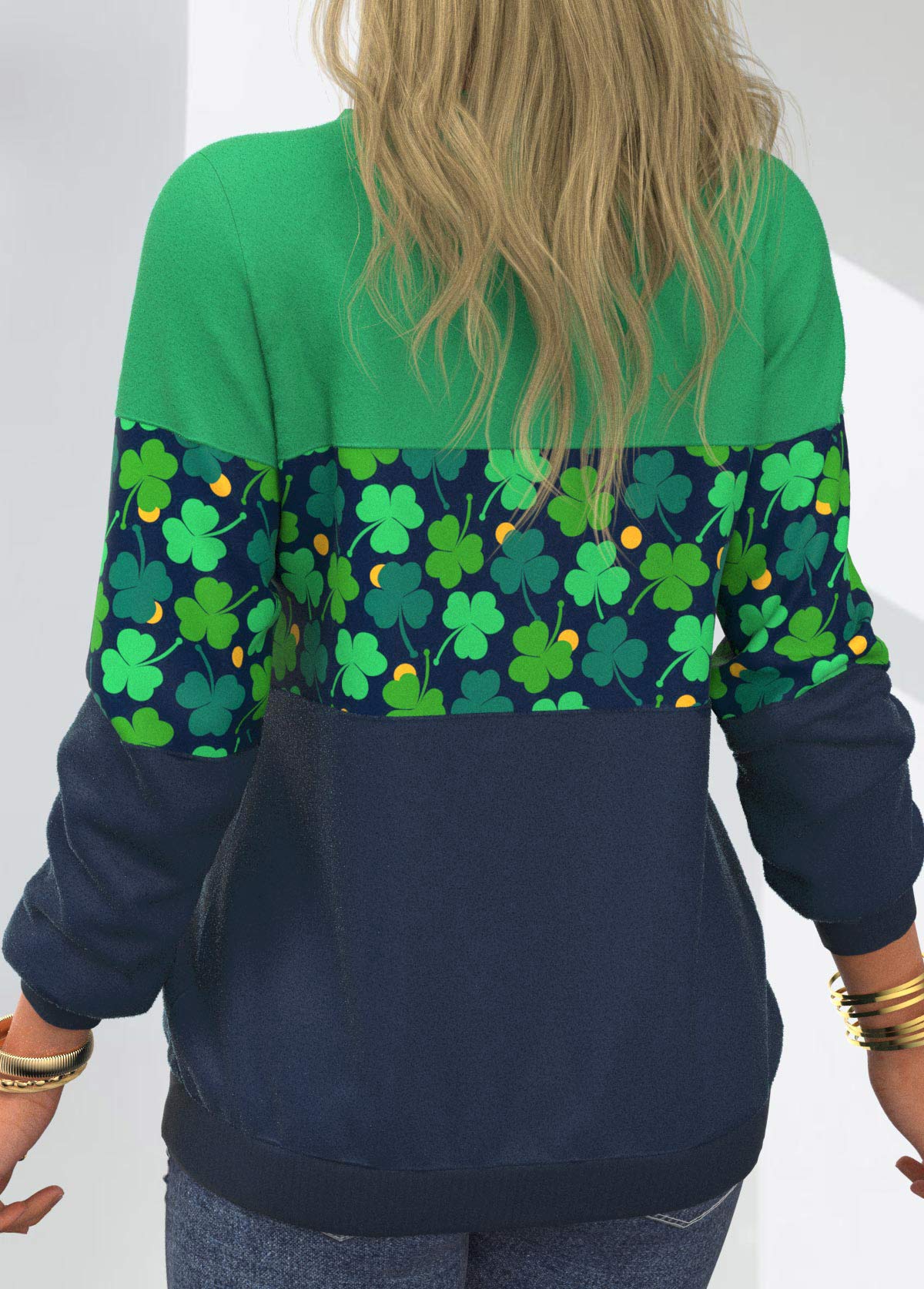 Green Contrast Patricks Day Four Leaf Clover Sweatshirt