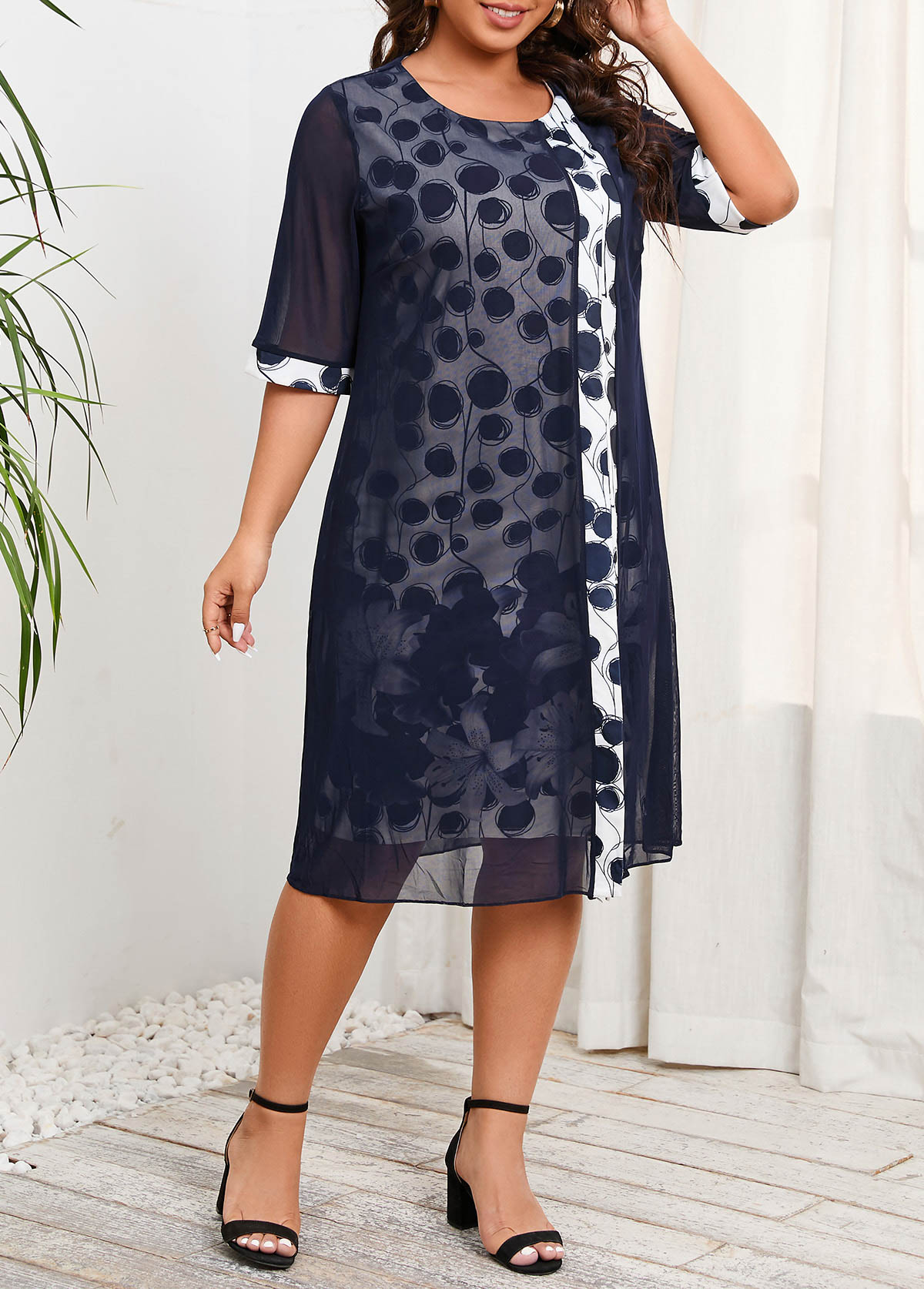 Dark Blue Plus Size Fake 2in1 Dress