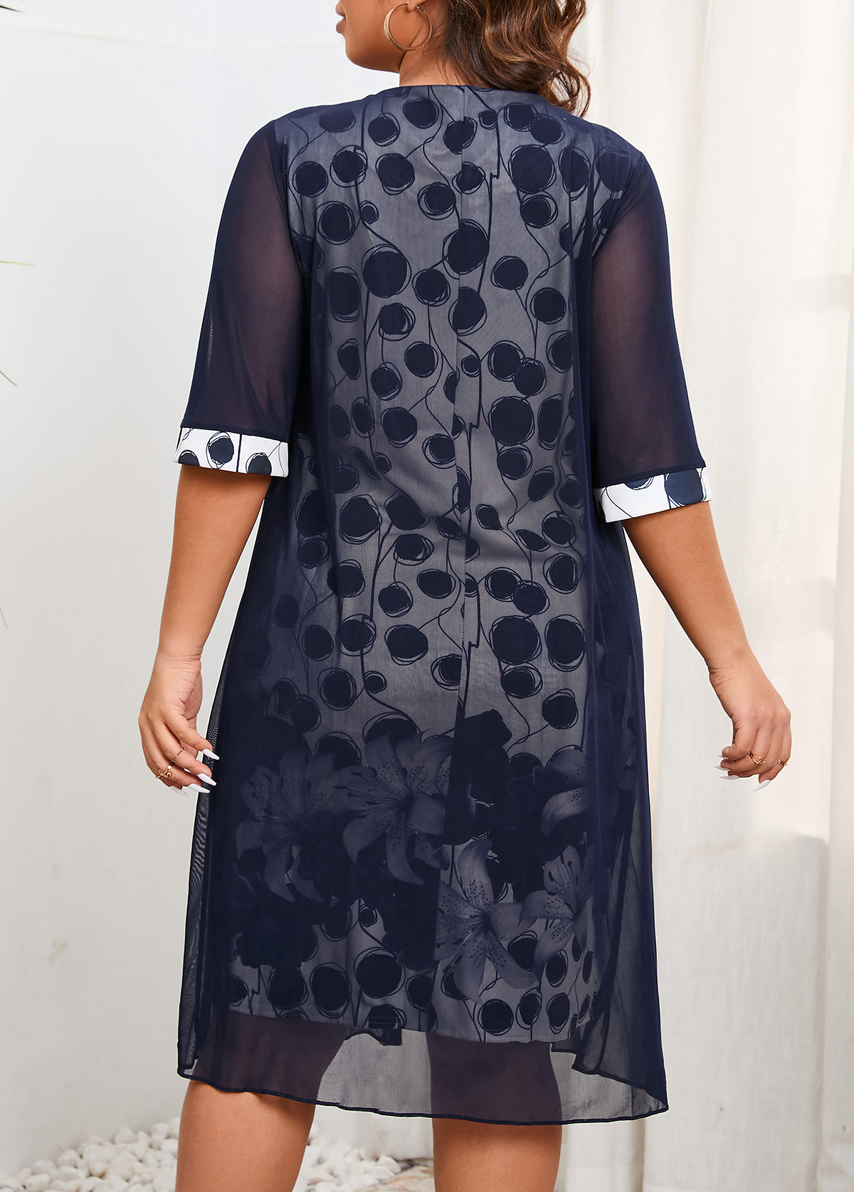 Dark Blue Plus Size Fake 2in1 Dress