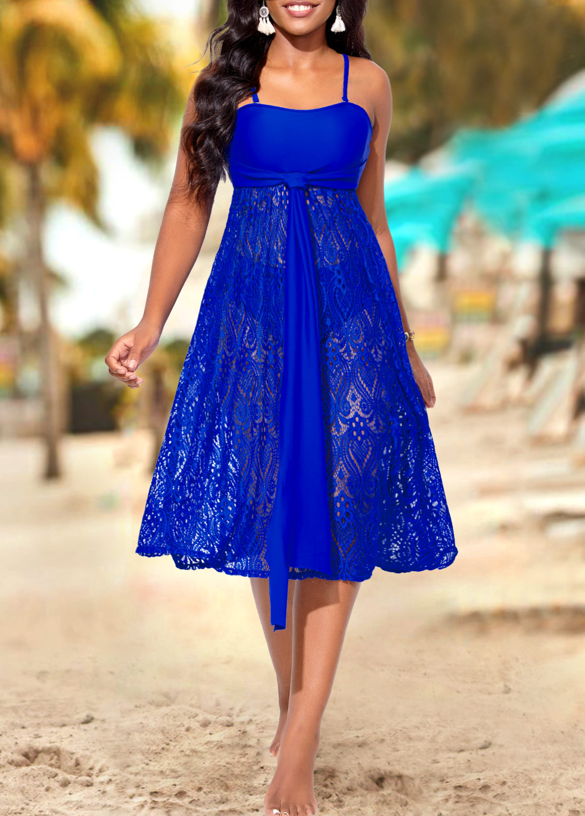 Spaghetti Strap Lace Royal Blue Beach Dress