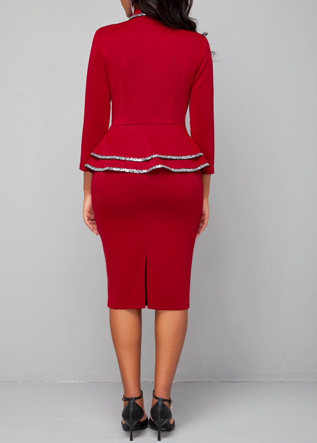 Sequin Wine Red Long Sleeve Bodycon Dress