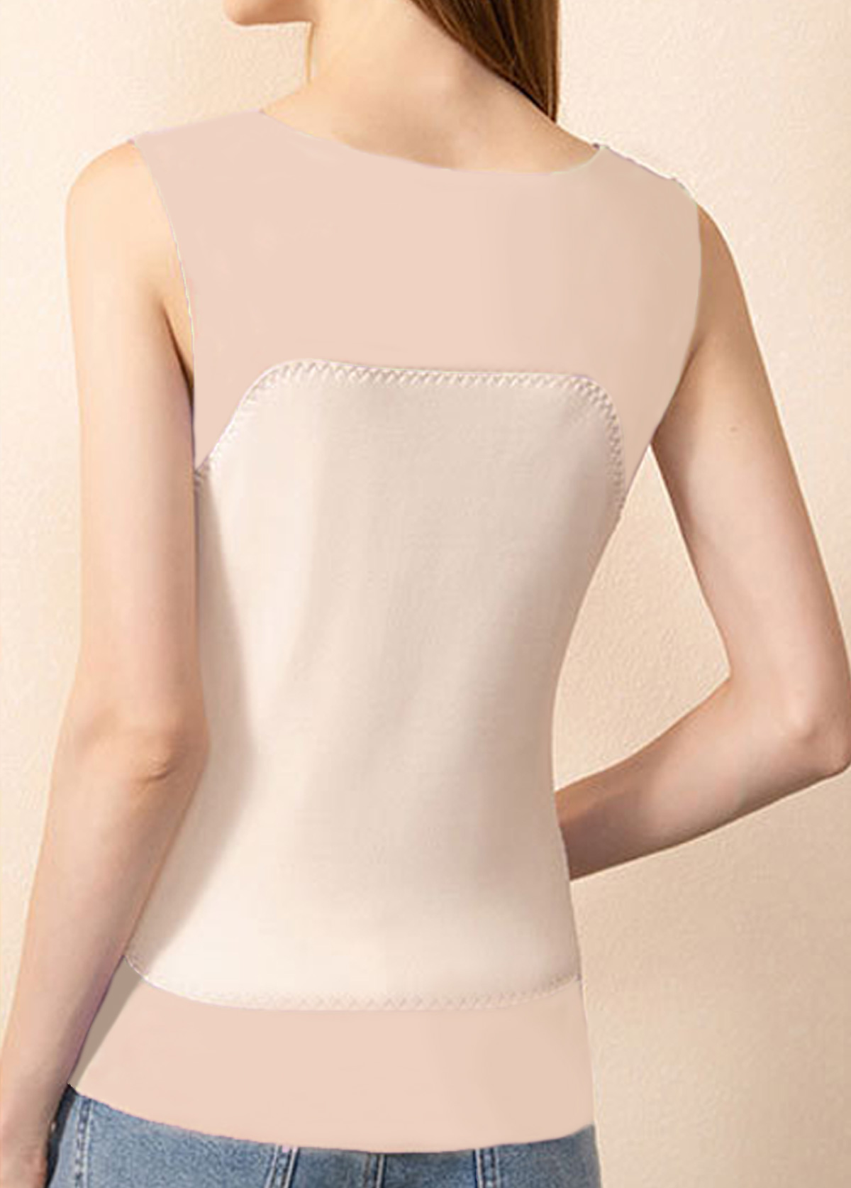 Beige Scoop Neck Patchwork Tank Top