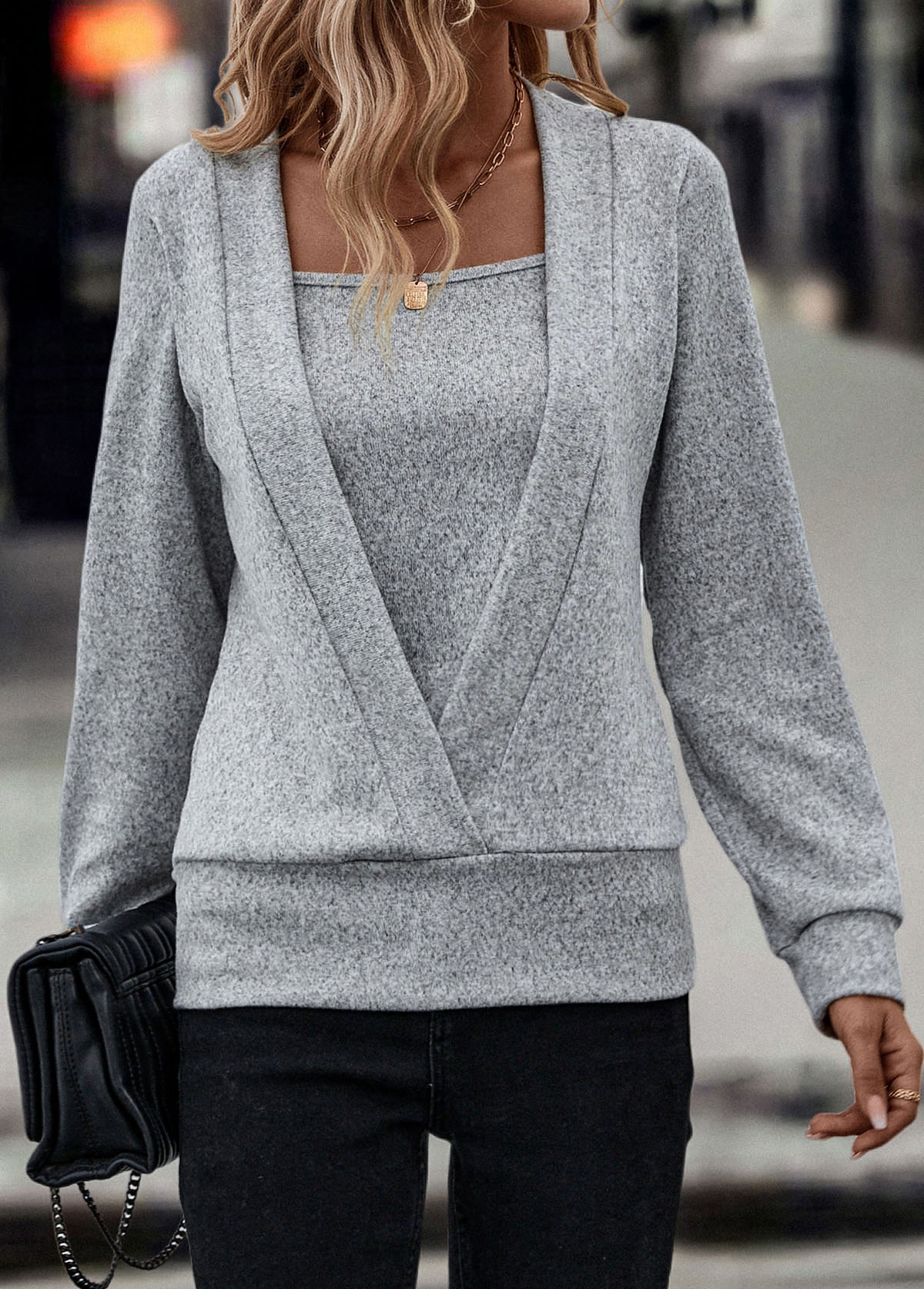 Long Sleeve Fake 2in1 Grey Sweatshirt
