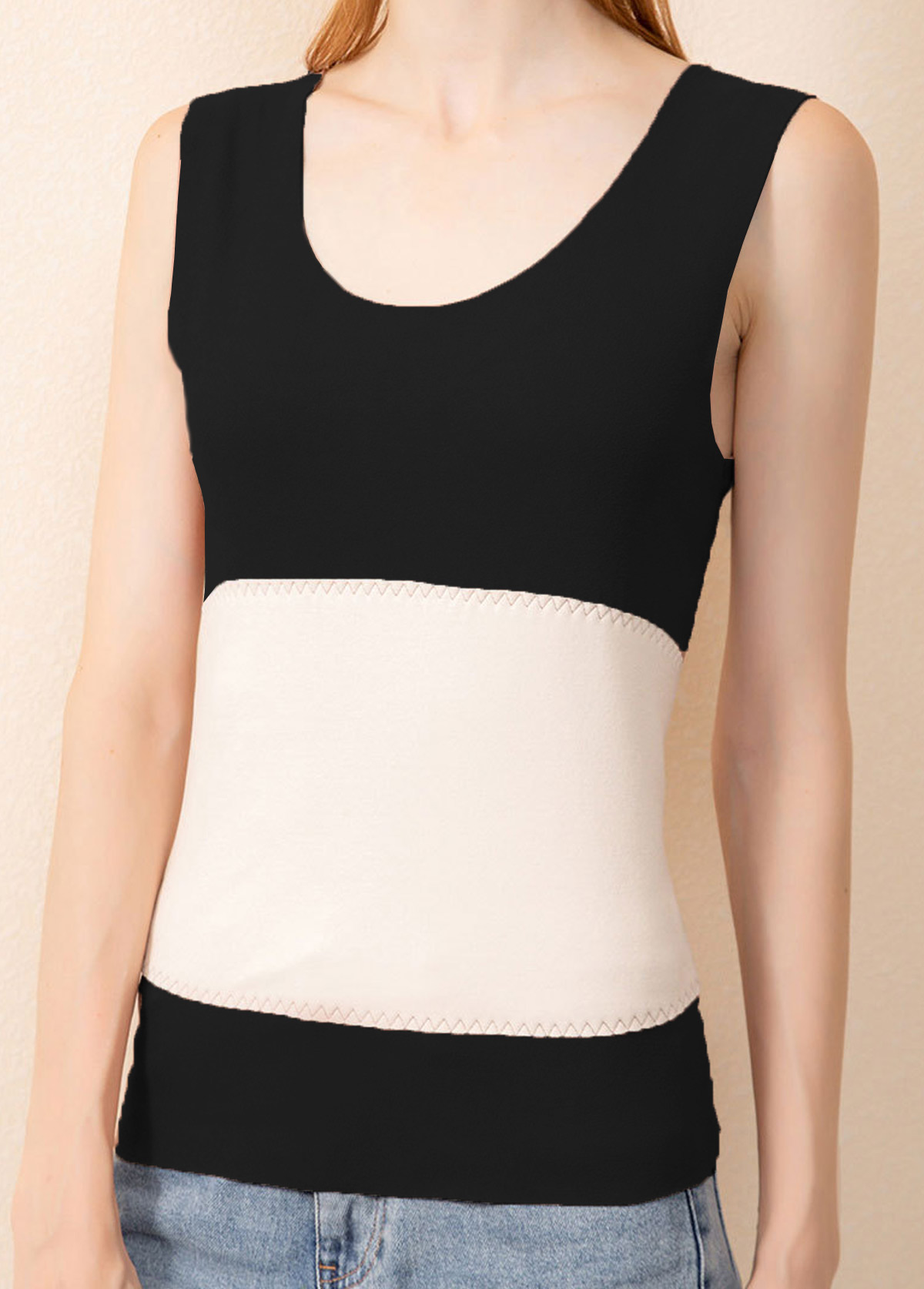 Black Scoop Neck Patchwork Tank Top