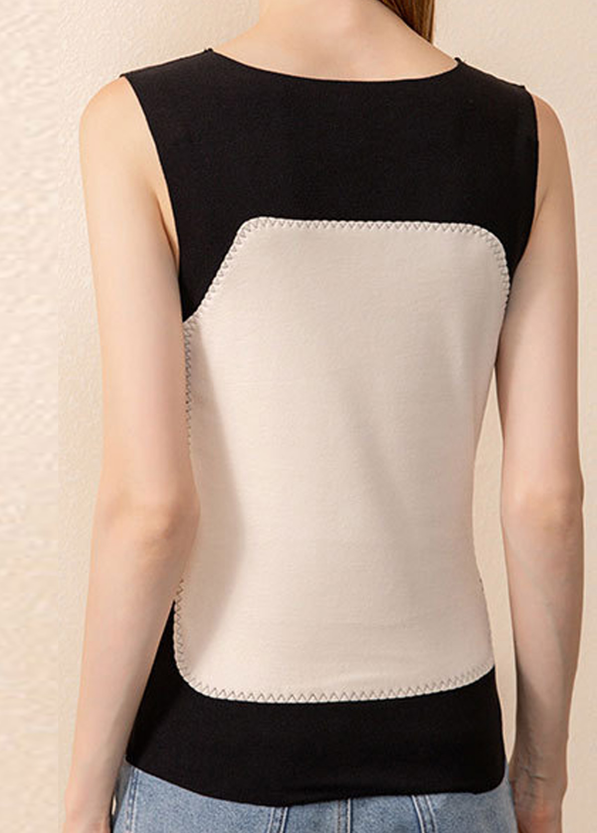 Black Scoop Neck Patchwork Tank Top